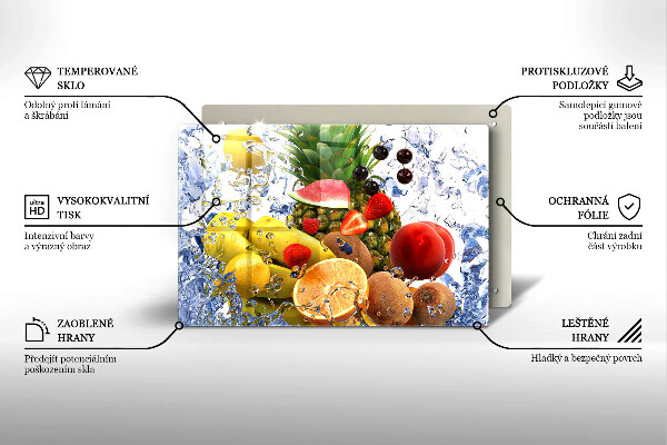 Glas Herdabdeckplatte Saftige Früchte und Wasser