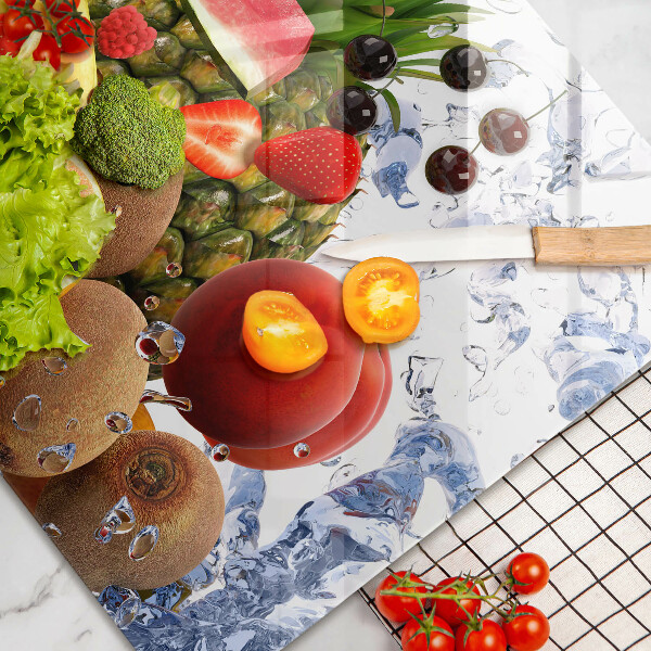 Glas Herdabdeckplatte Saftige Früchte und Wasser