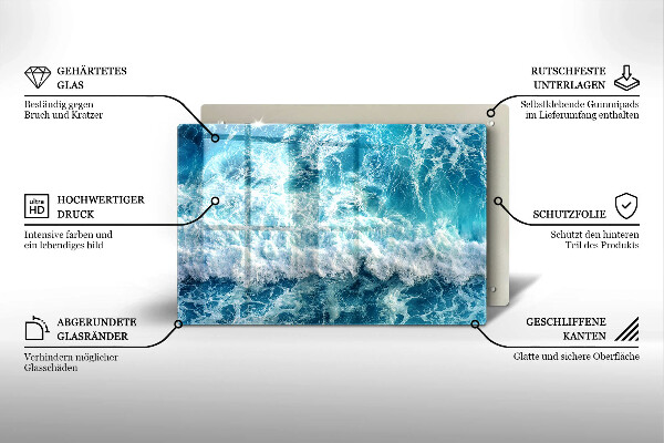 Glas Herdabdeckplatte Meerwasserwellen