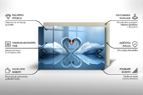 Glas Herdabdeckplatte Zwei Schwanenherzen