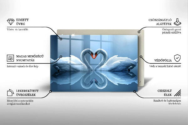Glas Herdabdeckplatte Zwei Schwanenherzen