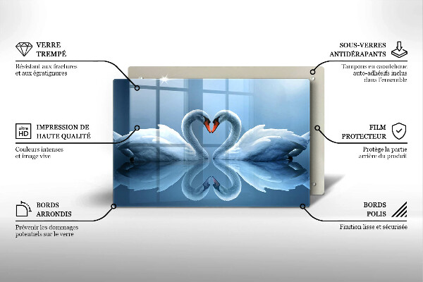 Glas Herdabdeckplatte Zwei Schwanenherzen