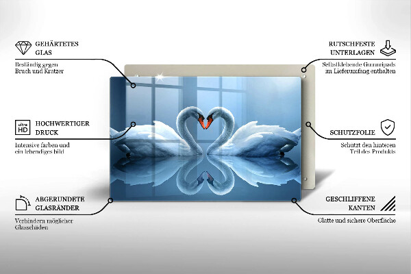 Glas Herdabdeckplatte Zwei Schwanenherzen