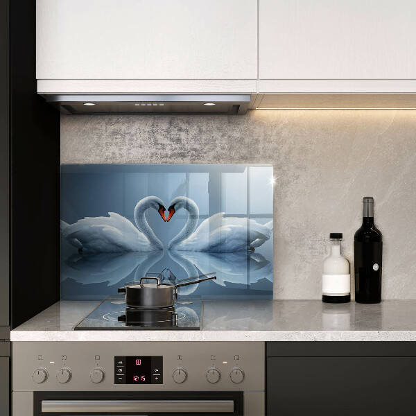 Glas Herdabdeckplatte Zwei Schwanenherzen