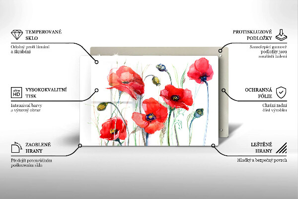 Glas Herdabdeckplatte Rote Mohnblumen