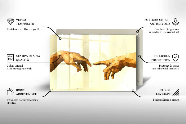 Glas Herdabdeckplatte Erschaffung von Adams Händen