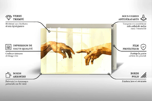 Glas Herdabdeckplatte Erschaffung von Adams Händen