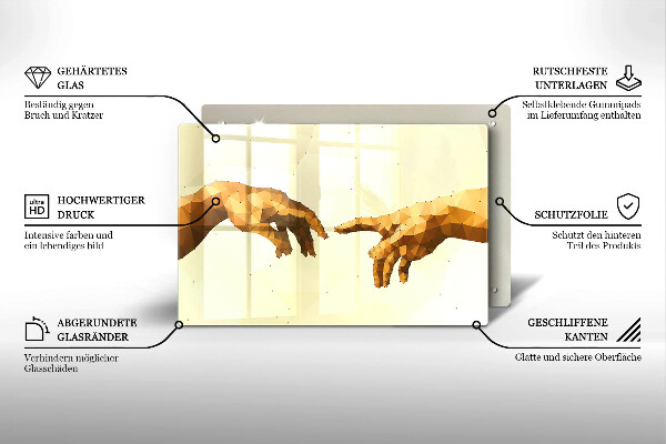 Glas Herdabdeckplatte Erschaffung von Adams Händen