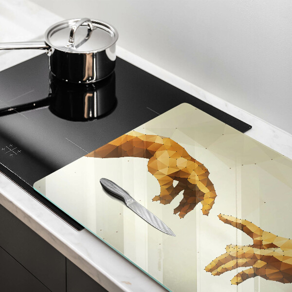 Glas Herdabdeckplatte Erschaffung von Adams Händen