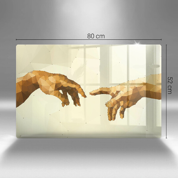 Glas Herdabdeckplatte Erschaffung von Adams Händen