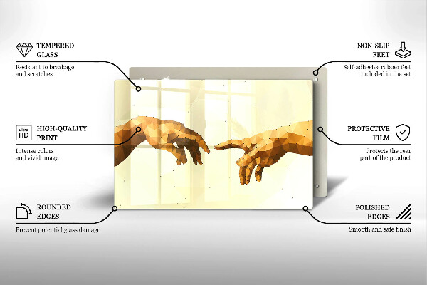 Glas Herdabdeckplatte Erschaffung von Adams Händen