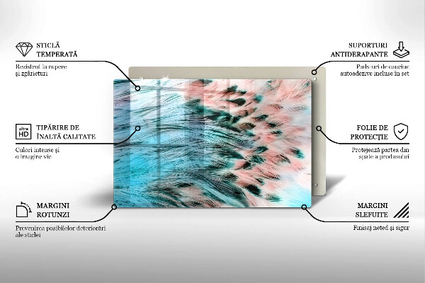 Glas Herdabdeckplatte Boho-Vogelfedern
