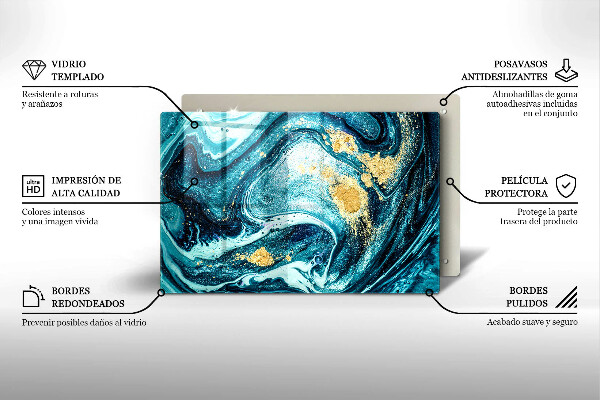 Glas Ceranfeldabdeckung Blaugoldene Abstraktion