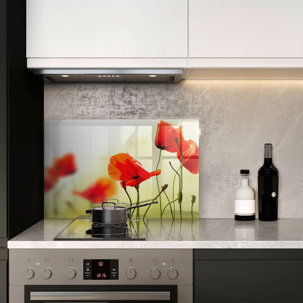 Glas Herdabdeckplatte Rote Mohnblumen