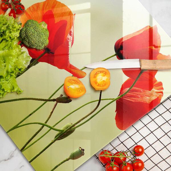 Glas Herdabdeckplatte Rote Mohnblumen
