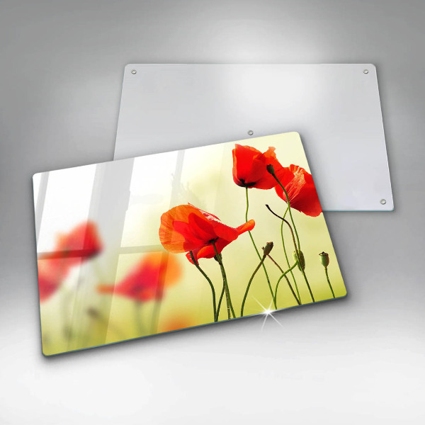 Glas Herdabdeckplatte Rote Mohnblumen