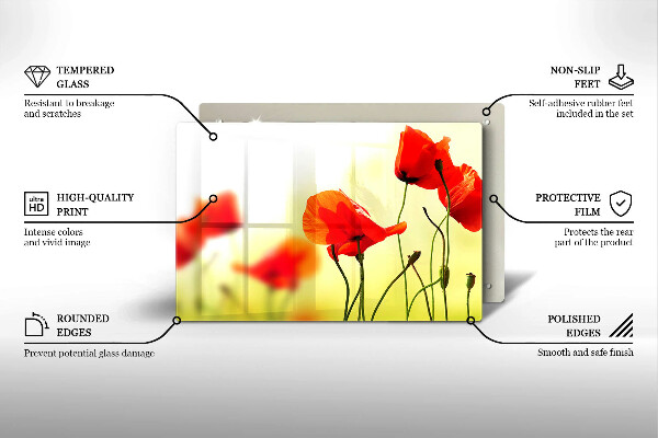 Glas Herdabdeckplatte Rote Mohnblumen