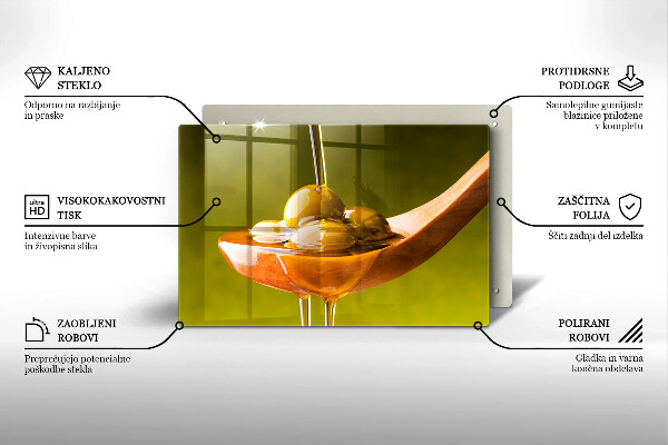 Glas Herdabdeckplatte Olivenöl und Oliven