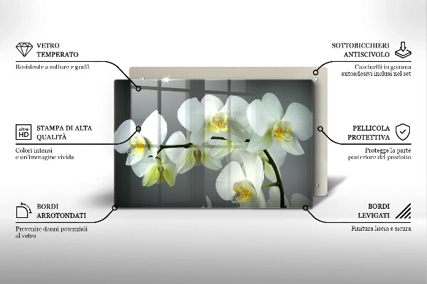 Glas Herdabdeckplatte Weiße Orchideenblüten