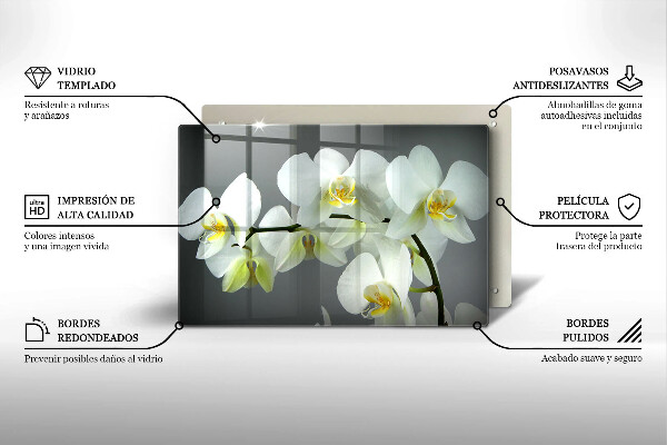 Glas Herdabdeckplatte Weiße Orchideenblüten