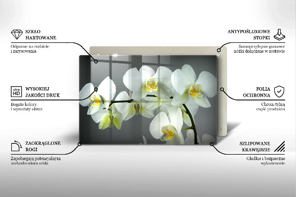 Glas Herdabdeckplatte Weiße Orchideenblüten