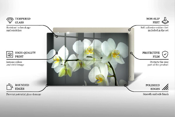 Glas Herdabdeckplatte Weiße Orchideenblüten