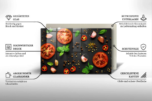 Glas Herdabdeckplatte Tomaten und Gewürze