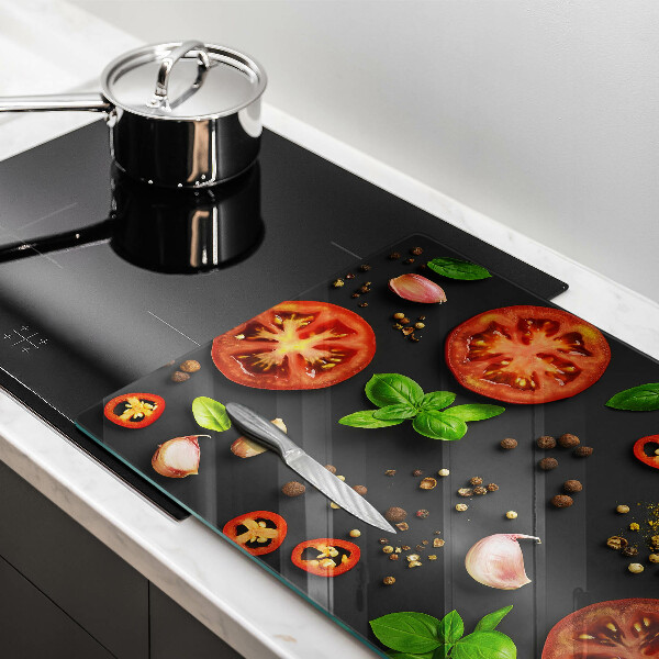 Glas Herdabdeckplatte Tomaten und Gewürze