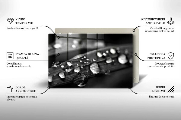 Glas Herdabdeckplatte Tautropfen auf den Blättern