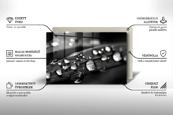 Glas Herdabdeckplatte Tautropfen auf den Blättern