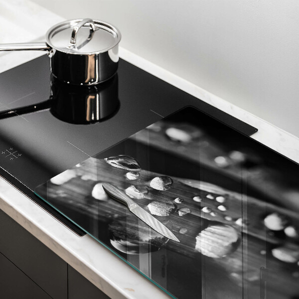 Glas Herdabdeckplatte Tautropfen auf den Blättern