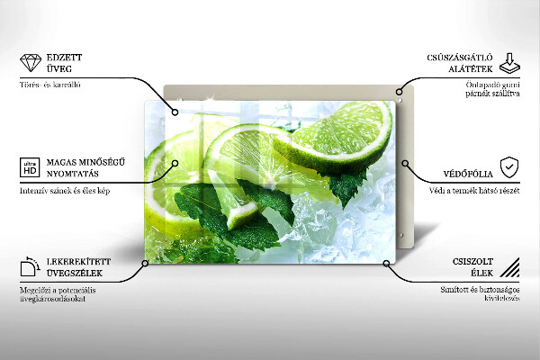 Glas Herdabdeckplatte Limette Minze und Eis