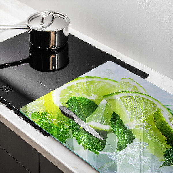 Glas Herdabdeckplatte Limette Minze und Eis