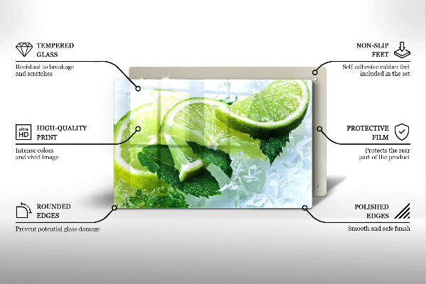 Glas Herdabdeckplatte Limette Minze und Eis