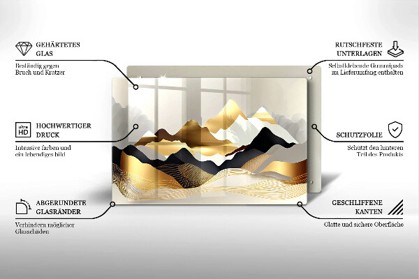 Glas Ceranfeldabdeckung Abstrakte goldene Berge