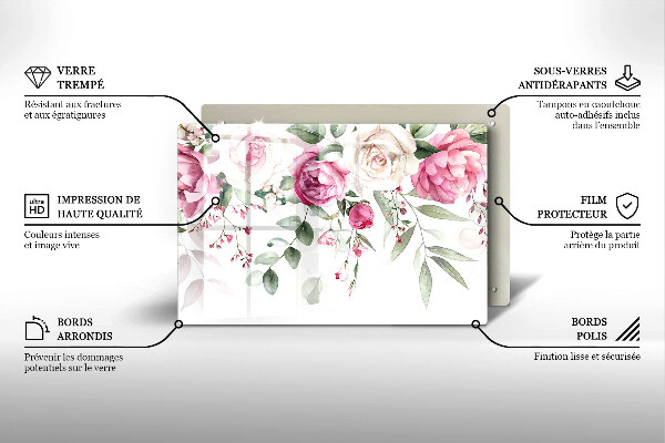 Glas Ceranfeldabdeckung Aquarellrosen