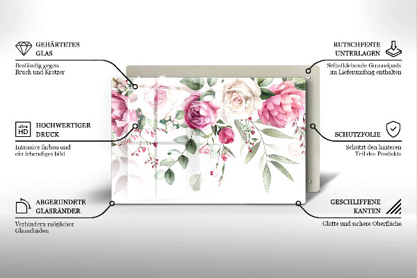 Glas Ceranfeldabdeckung Aquarellrosen