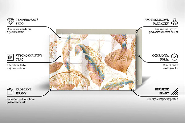 Glas Ceranfeldabdeckung Boho-Federn und Blätter