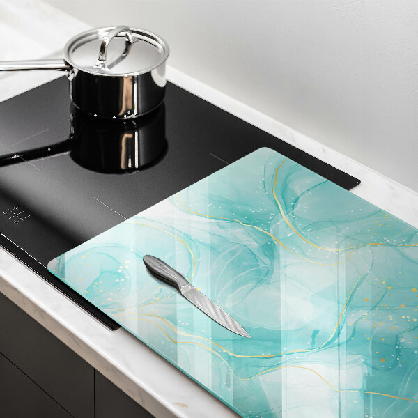 Glas Ceranfeldabdeckung Blaue und goldene Abstraktion