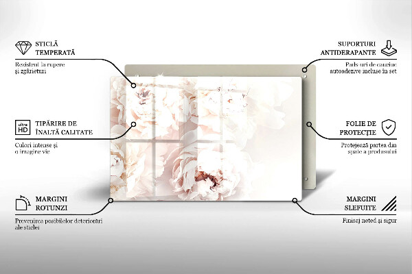 Glas Ceranfeldabdeckung Pastellfarbene Pfingstrosen