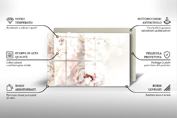 Glas Ceranfeldabdeckung Pastellfarbene Pfingstrosen