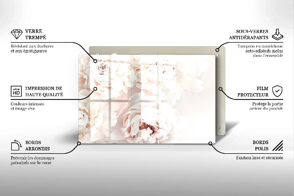 Glas Ceranfeldabdeckung Pastellfarbene Pfingstrosen