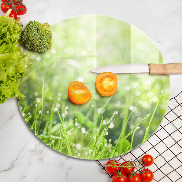 Glas Herdabdeckplatte Natur - Gras und Tau