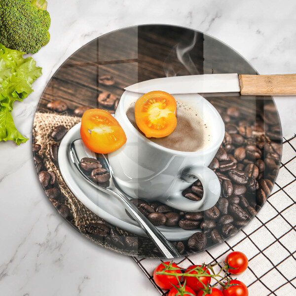 Glas Ceranfeldabdeckung Spritzschutz Tasse und Kaffeebohnen