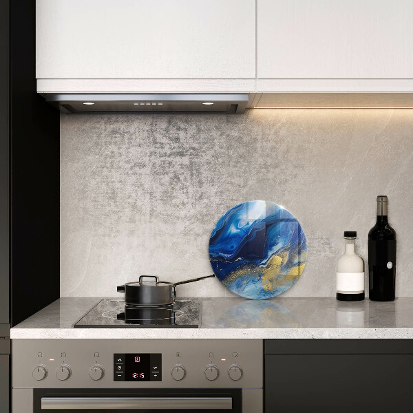 Glas Herdabdeckplatte Blauer Marmor und Gold