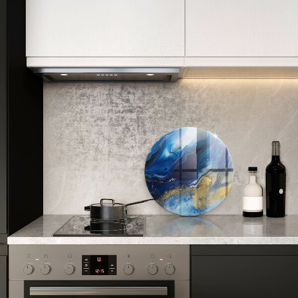Glas Herdabdeckplatte Blauer Marmor und Gold