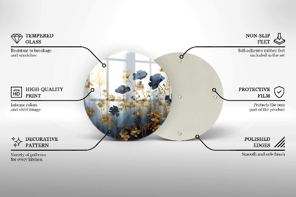 Glas Herdabdeckplatte Blaue und goldene Blumen