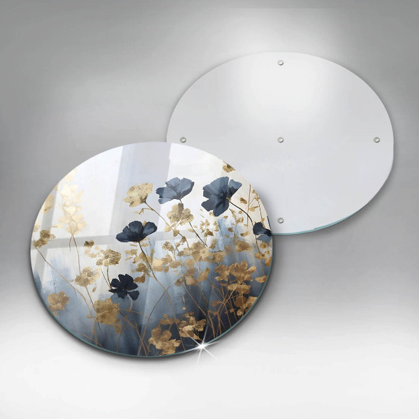 Glas Herdabdeckplatte Blaue und goldene Blumen