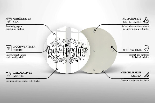 Glas Herdabdeckplatte Inschrift Bon Appetit