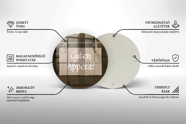 Glas Herdabdeckplatte Inschrift Guten Apetit auf Tafeln